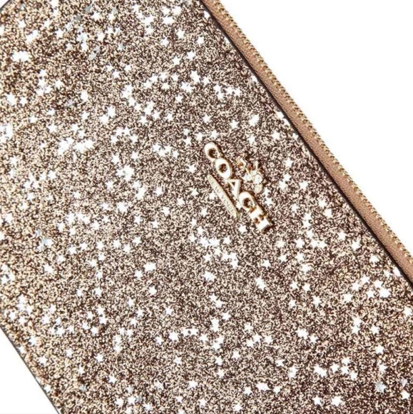 Coach F22705 IMGLD Star Glitter Gold Printed Coated Canvas Corner Zip Wristlet W - Picture 3 of 14